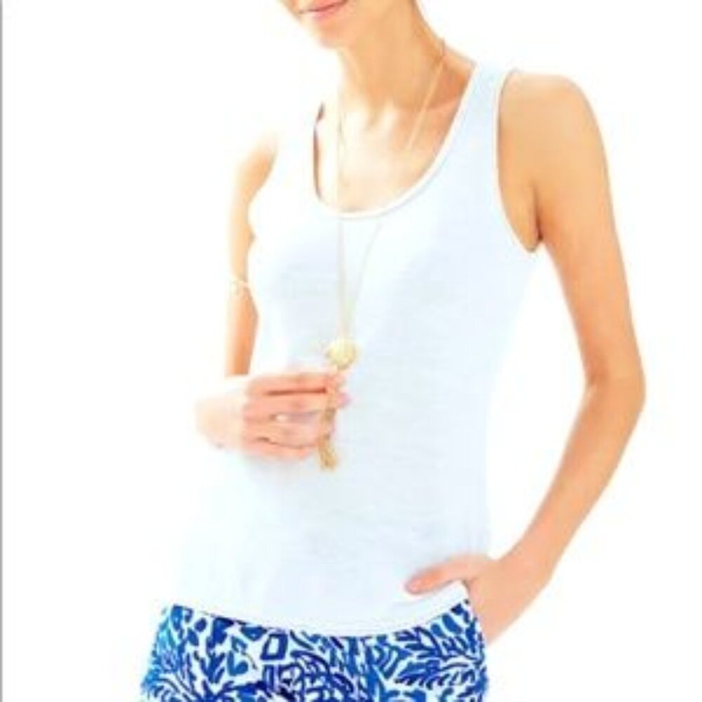 Lilly Pulitzer Patti silver metallic linen rolled edge tank top-Size XL